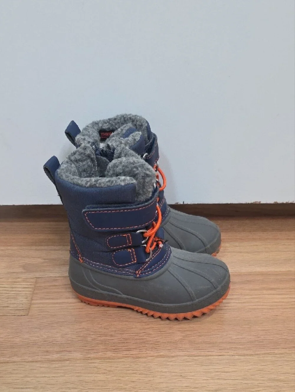 Cat & Jack Navy and Orange Kids Snow Boots with Faux-Fur Lining